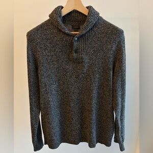 J. Crew Shawl Collar Textured Pullover Sweater Wool Black/Gray Slim Fit Large